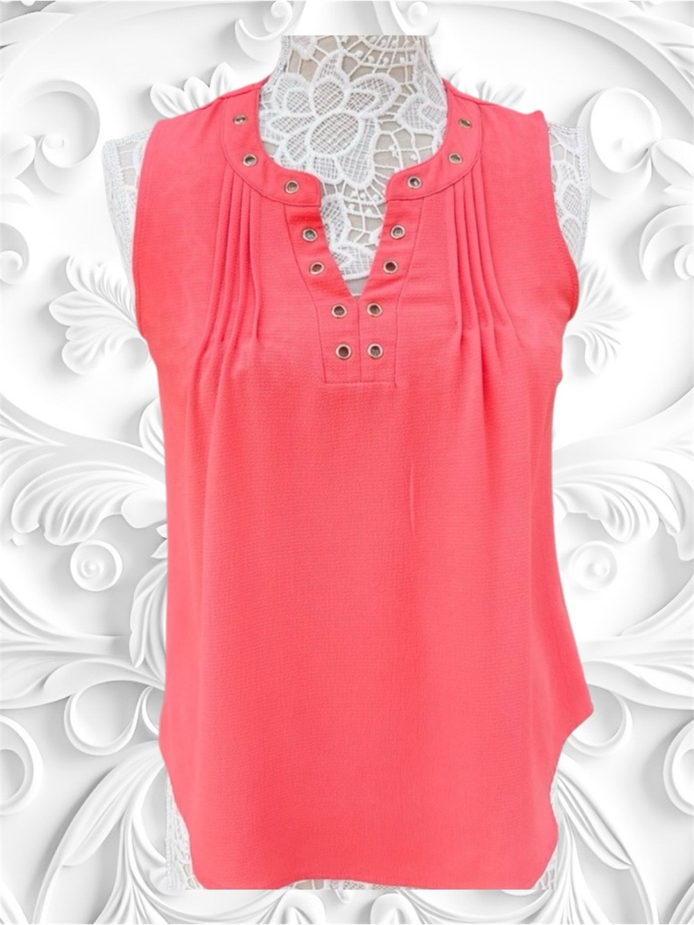 MINE Orange Grommet Detail Tank Top w/Pleat’s